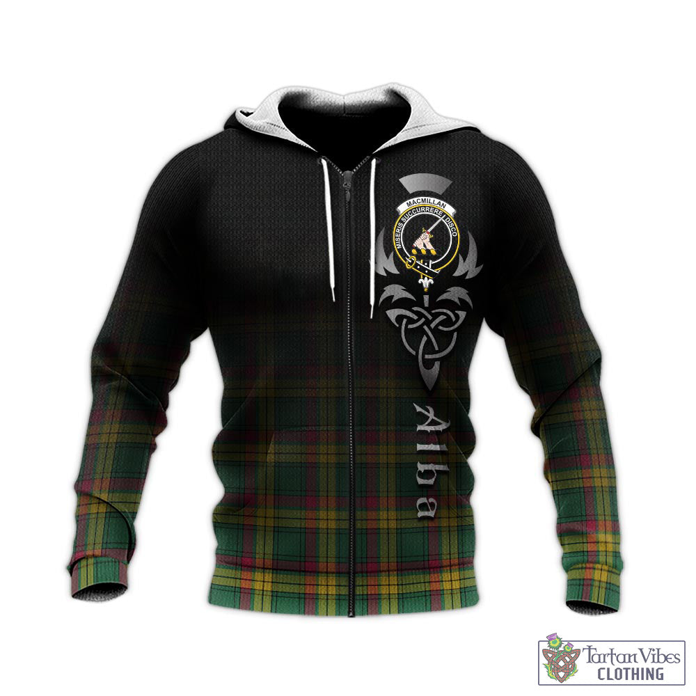 Tartan Vibes Clothing MacMillan Old Ancient Tartan Knitted Hoodie Featuring Alba Gu Brath Family Crest Celtic Inspired