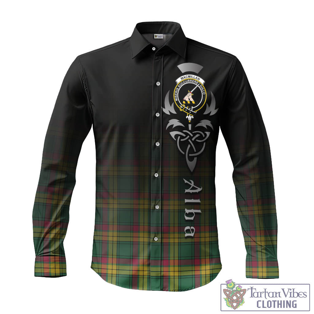 Tartan Vibes Clothing MacMillan Old Ancient Tartan Long Sleeve Button Up Featuring Alba Gu Brath Family Crest Celtic Inspired