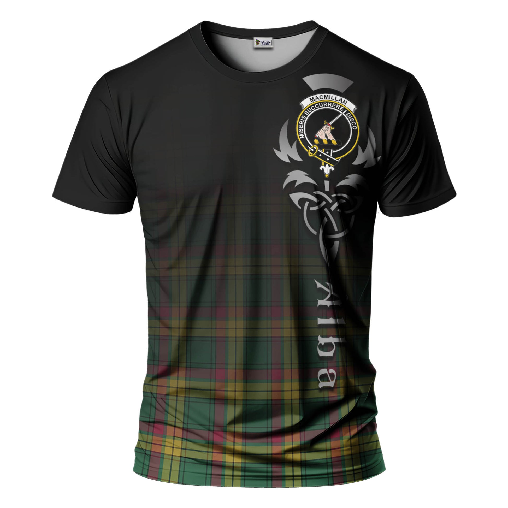 Tartan Vibes Clothing MacMillan Old Ancient Tartan T-Shirt Featuring Alba Gu Brath Family Crest Celtic Inspired