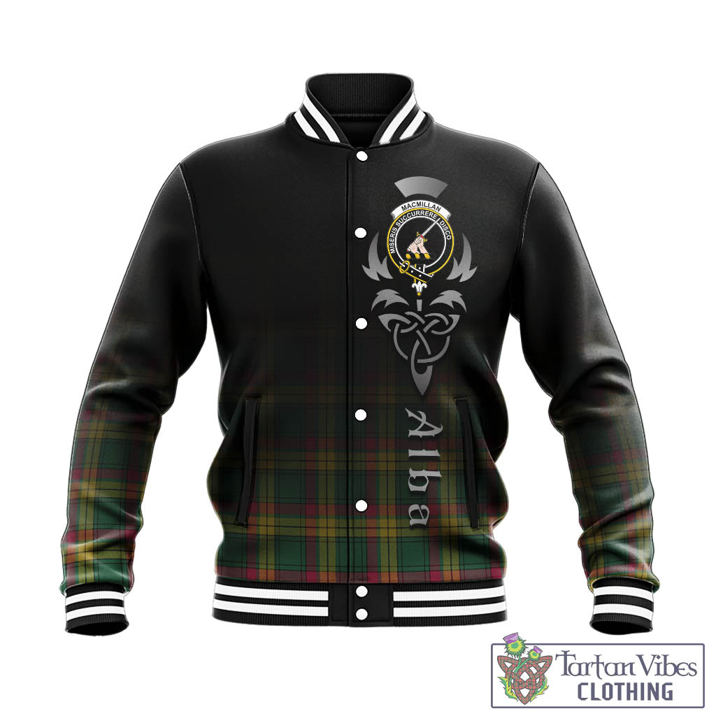 Tartan Vibes Clothing MacMillan Old Ancient Tartan Baseball Jacket Featuring Alba Gu Brath Family Crest Celtic Inspired