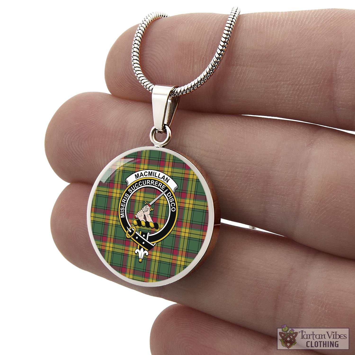 Tartan Vibes Clothing MacMillan Old Ancient Tartan Circle Necklace with Family Crest