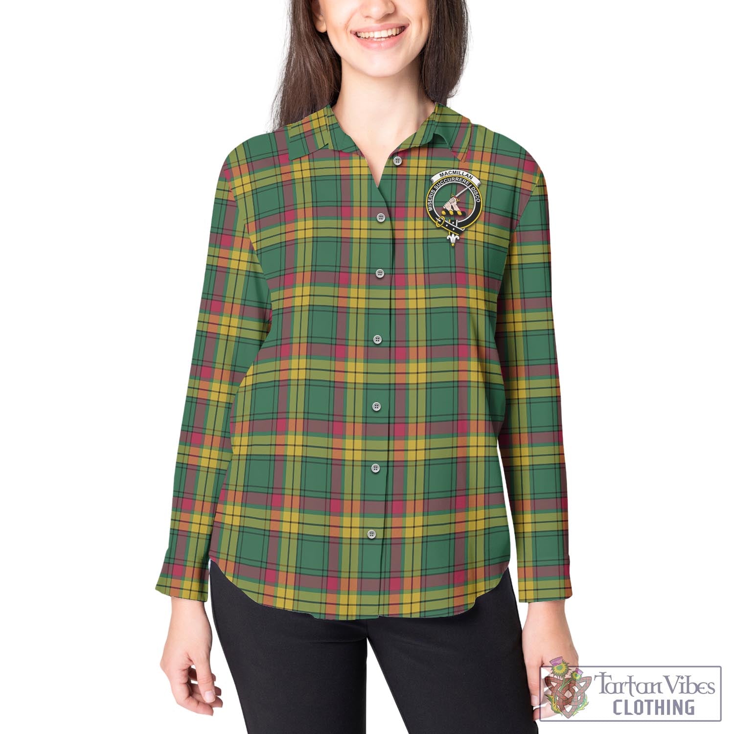 Tartan Vibes Clothing MacMillan Old Ancient Tartan Womens Casual Shirt with Family Crest