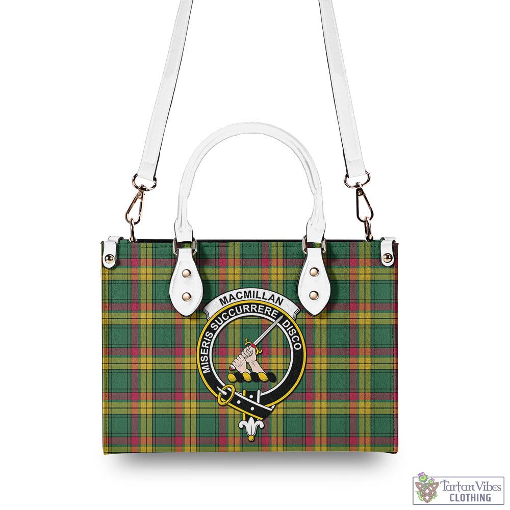 Tartan Vibes Clothing MacMillan Old Ancient Tartan Luxury Leather Handbags with Family Crest