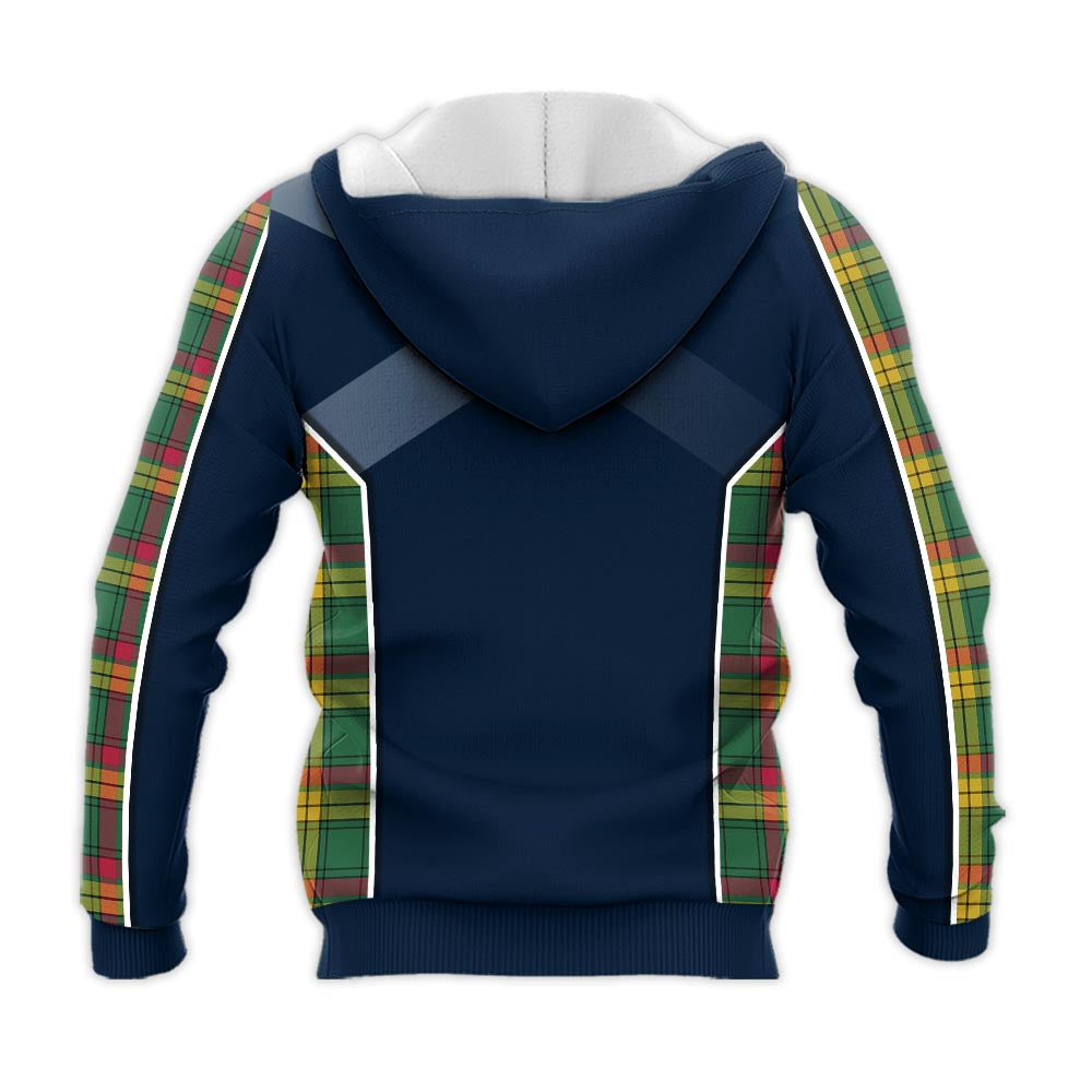 Tartan Vibes Clothing MacMillan Old Ancient Tartan Knitted Hoodie with Family Crest and Scottish Thistle Vibes Sport Style