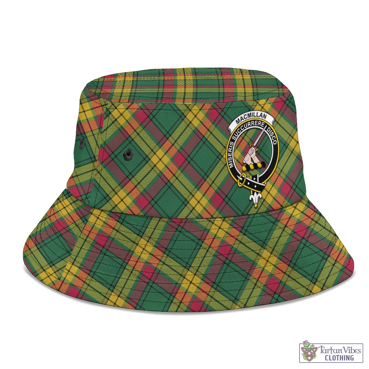 Tartan Vibes Clothing MacMillan Old Ancient Tartan Bucket Hat with Family Crest