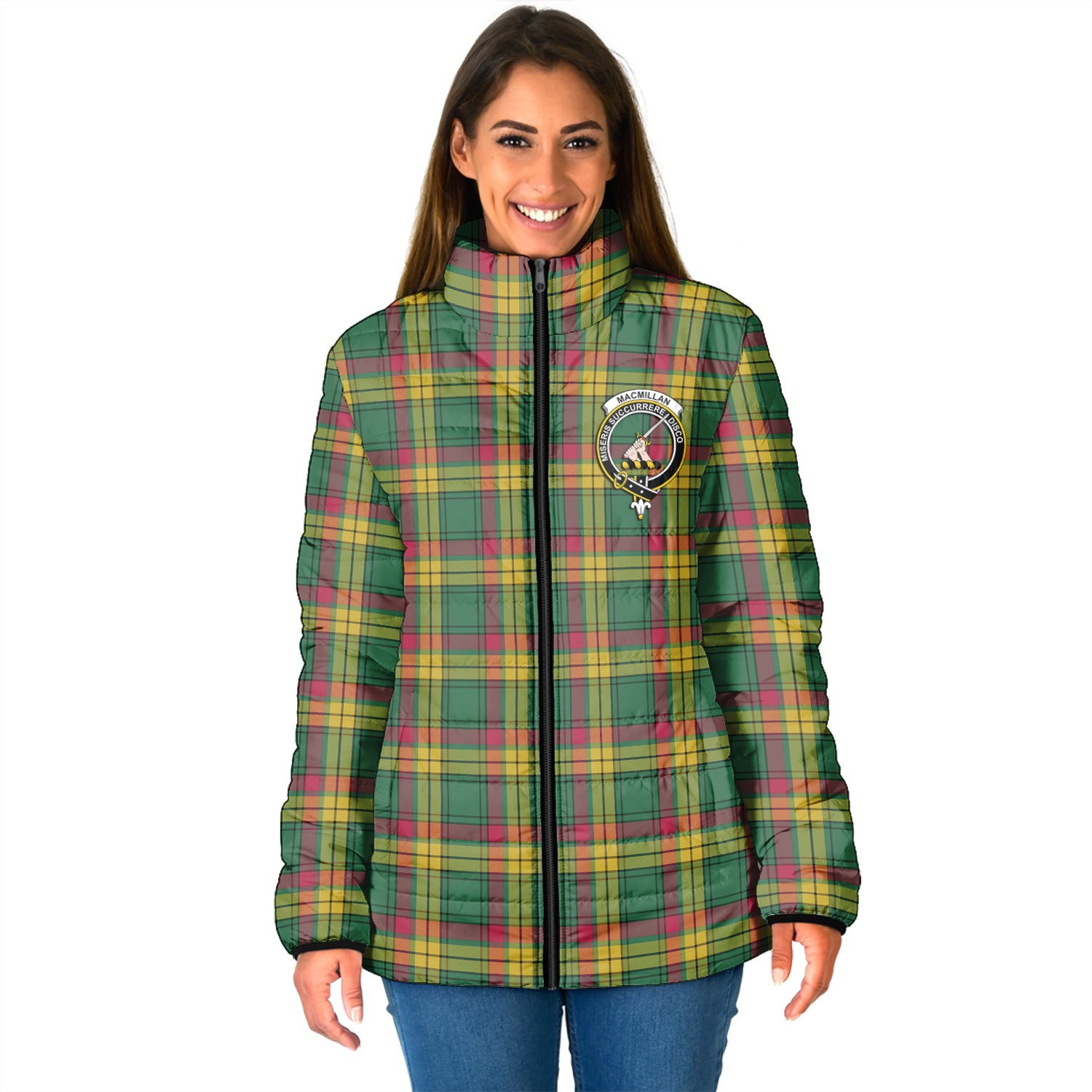 MacMillan Old Ancient Tartan Padded Jacket with Family Crest - Tartan Vibes Clothing