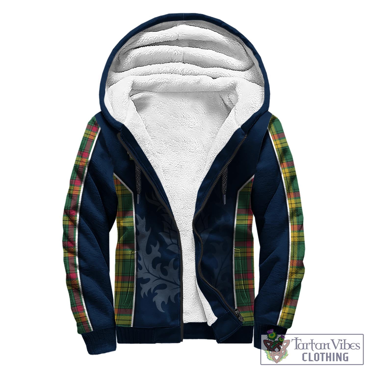 Tartan Vibes Clothing MacMillan Old Ancient Tartan Sherpa Hoodie with Family Crest and Scottish Thistle Vibes Sport Style