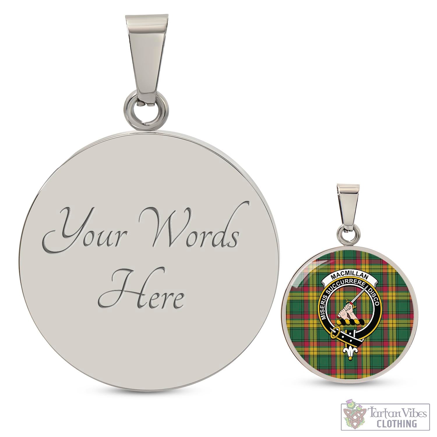 Tartan Vibes Clothing MacMillan Old Ancient Tartan Circle Necklace with Family Crest