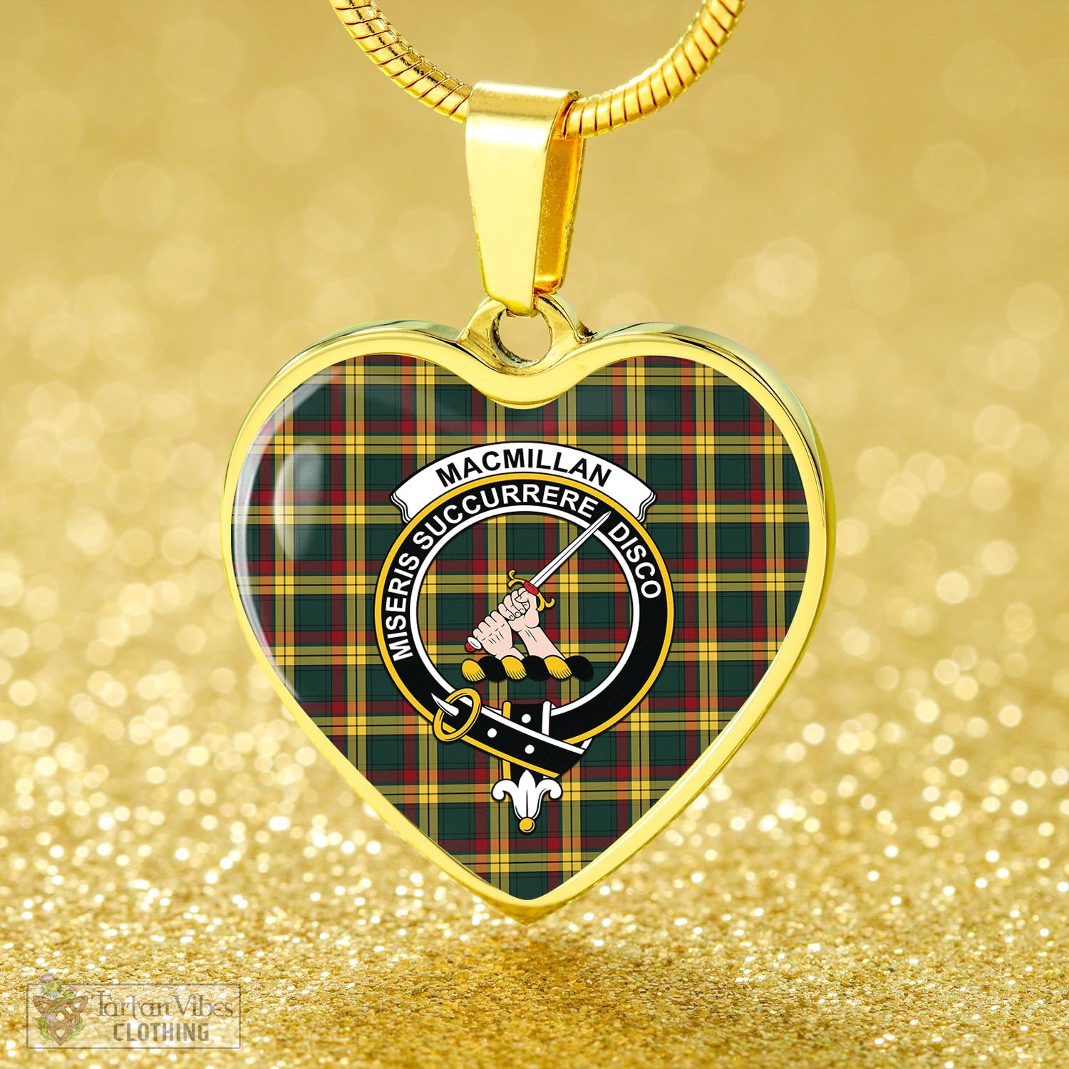 Tartan Vibes Clothing MacMillan Old Modern Tartan Heart Necklace with Family Crest