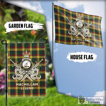 MacMillan Old Modern Tartan Flag with Clan Crest and the Golden Sword of Courageous Legacy
