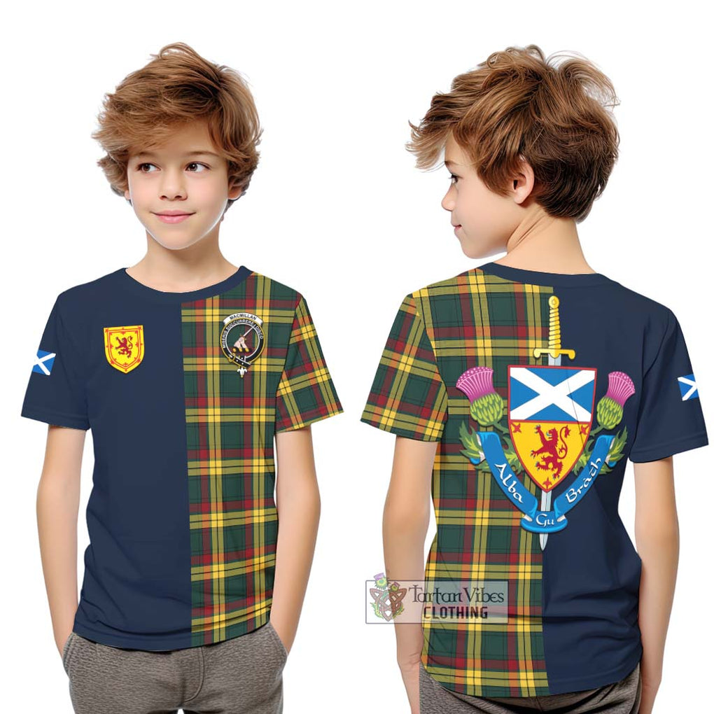 Tartan Vibes Clothing MacMillan Old Modern Tartan Kid T-Shirt with Scottish Lion Royal Arm Half Style