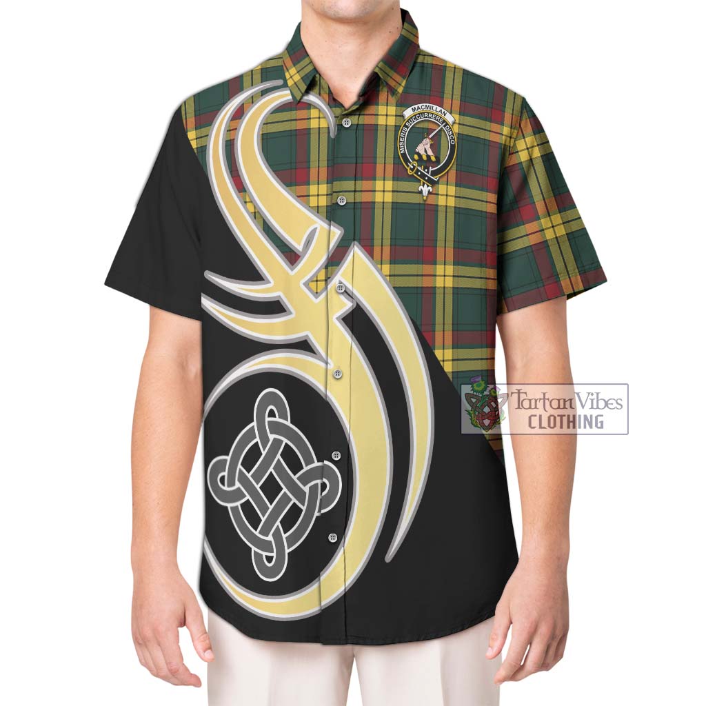 MacMillan Old Modern Tartan Short Sleeve Button Shirt with Family Crest and Celtic Symbol Style Kid - Tartan Vibes Clothing