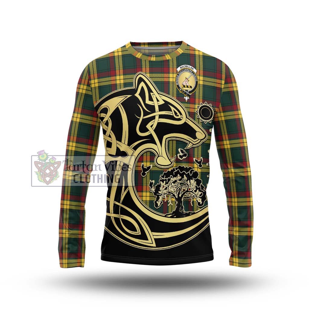 Tartan Vibes Clothing MacMillan Old Modern Tartan Long Sleeve T-Shirt with Family Crest Celtic Wolf Style