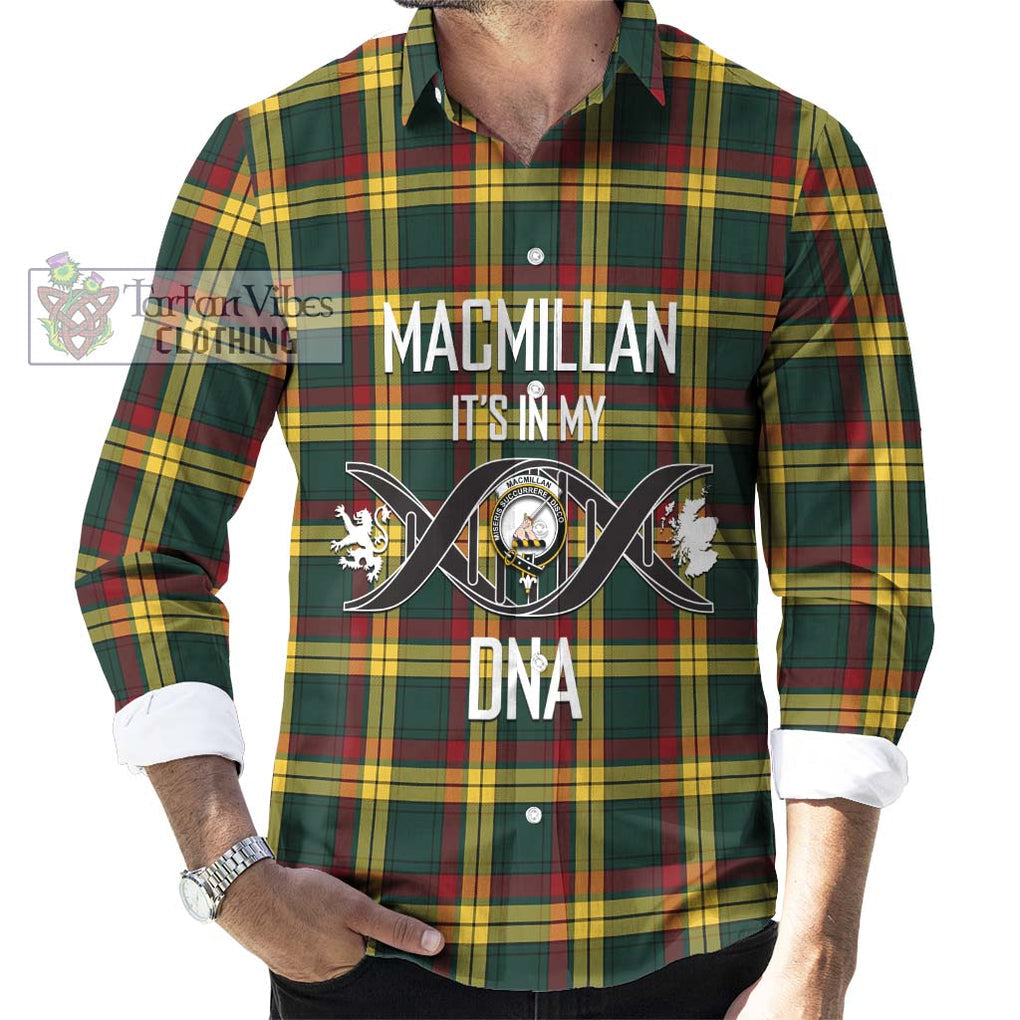 MacMillan Old Modern Tartan Long Sleeve Button Shirt with Family Crest DNA In Me Style Men's Shirt S - Tartanvibesclothing Shop