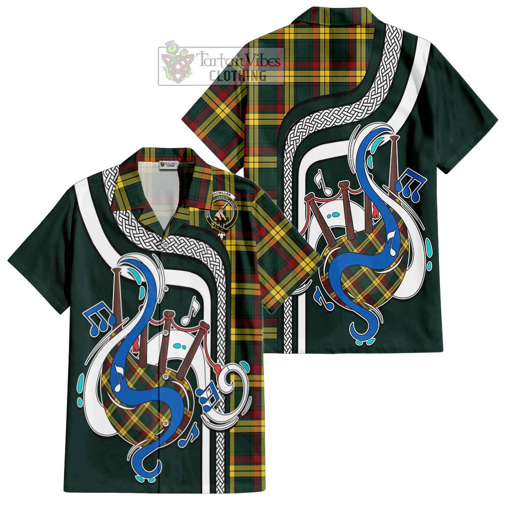 MacMillan Old Modern Tartan Short Sleeve Button Shirt with Epic Bagpipe Style Kid - Tartanvibesclothing Shop