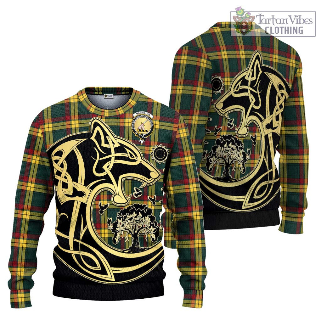 MacMillan Old Modern Tartan Knitted Sweater with Family Crest Celtic Wolf Style Unisex - Tartan Vibes Clothing