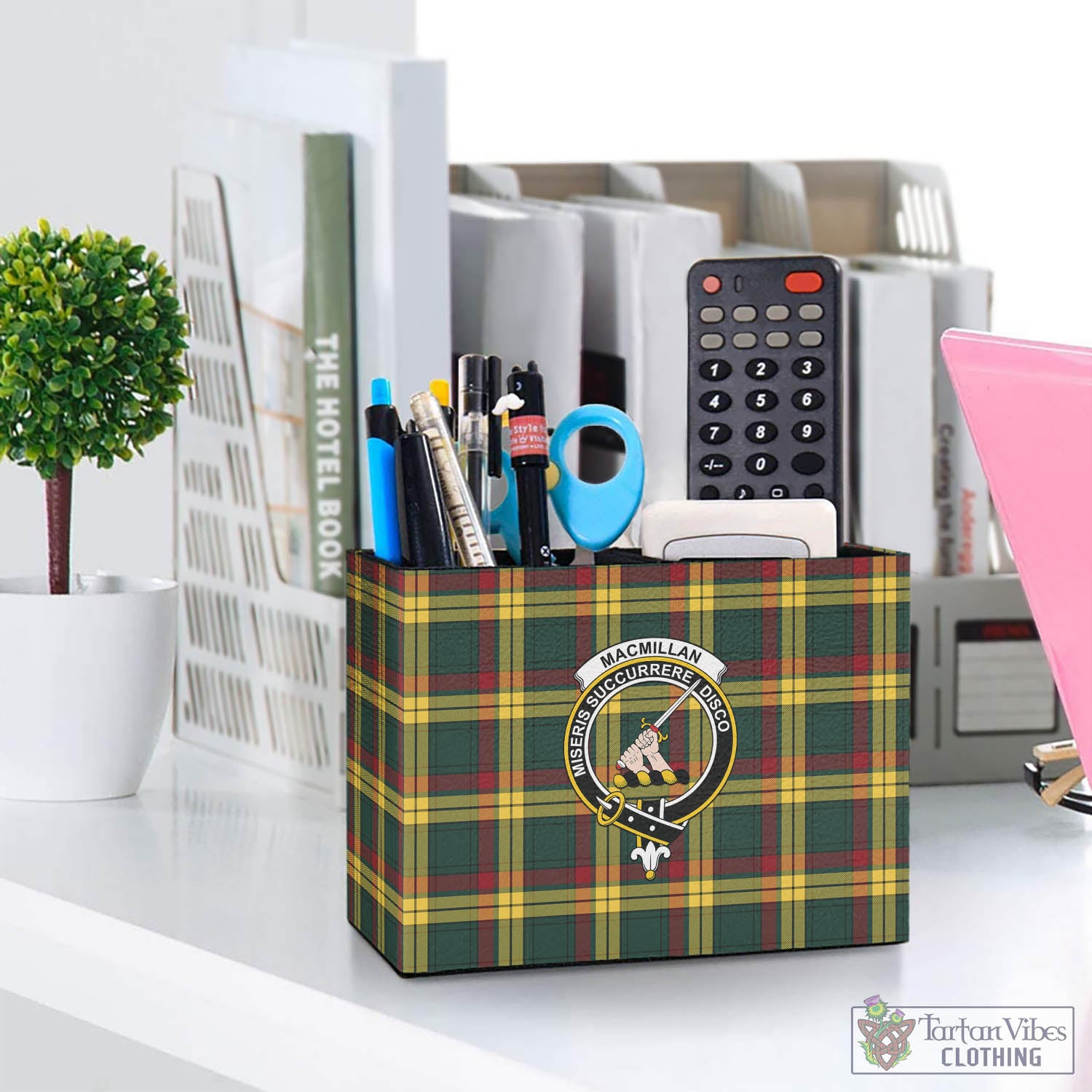 Tartan Vibes Clothing MacMillan Old Modern Tartan Pen Holder with Family Crest