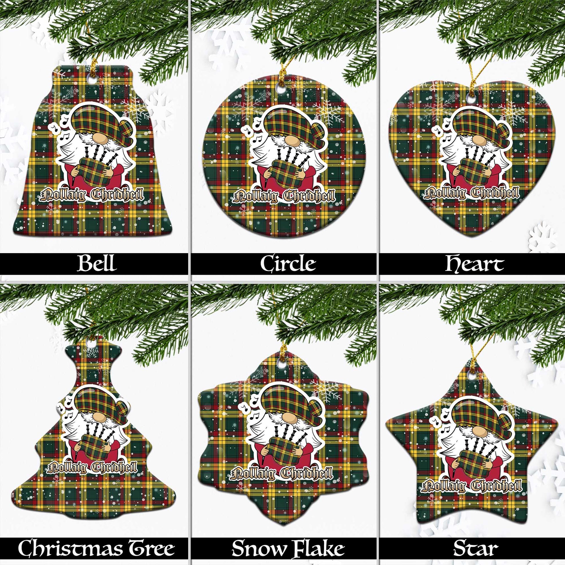 MacMillan Old Modern Tartan Christmas Ornaments with Scottish Gnome Playing Bagpipes Ceramic - Tartanvibesclothing