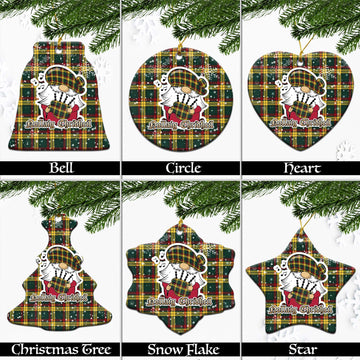 MacMillan Old Modern Tartan Christmas Ornaments with Scottish Gnome Playing Bagpipes