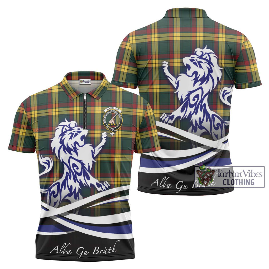 MacMillan Old Modern Tartan Zipper Polo Shirt with Alba Gu Brath Regal Lion Emblem Unisex - Tartanvibesclothing Shop