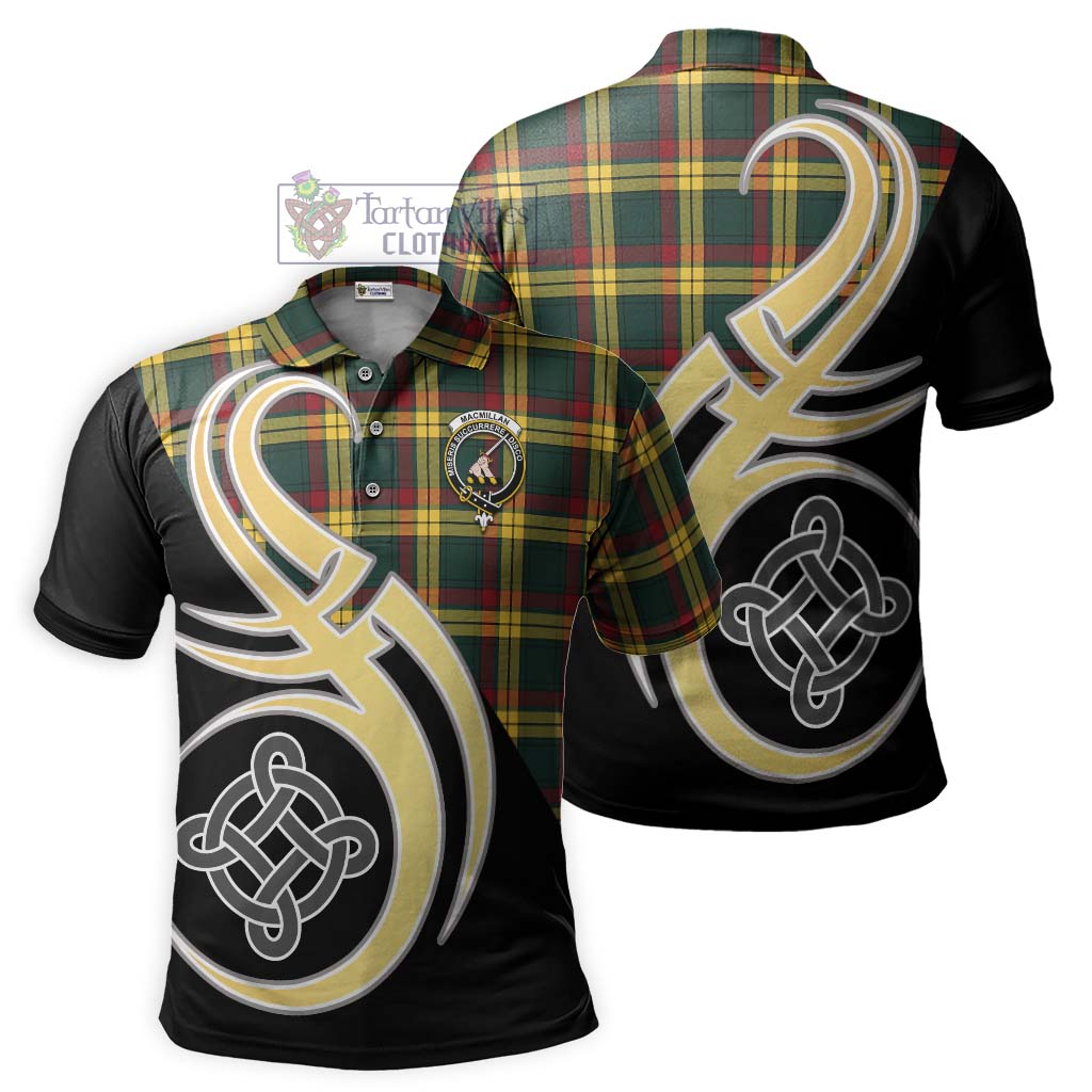 Tartan Vibes Clothing MacMillan Old Modern Tartan Polo Shirt with Family Crest and Celtic Symbol Style