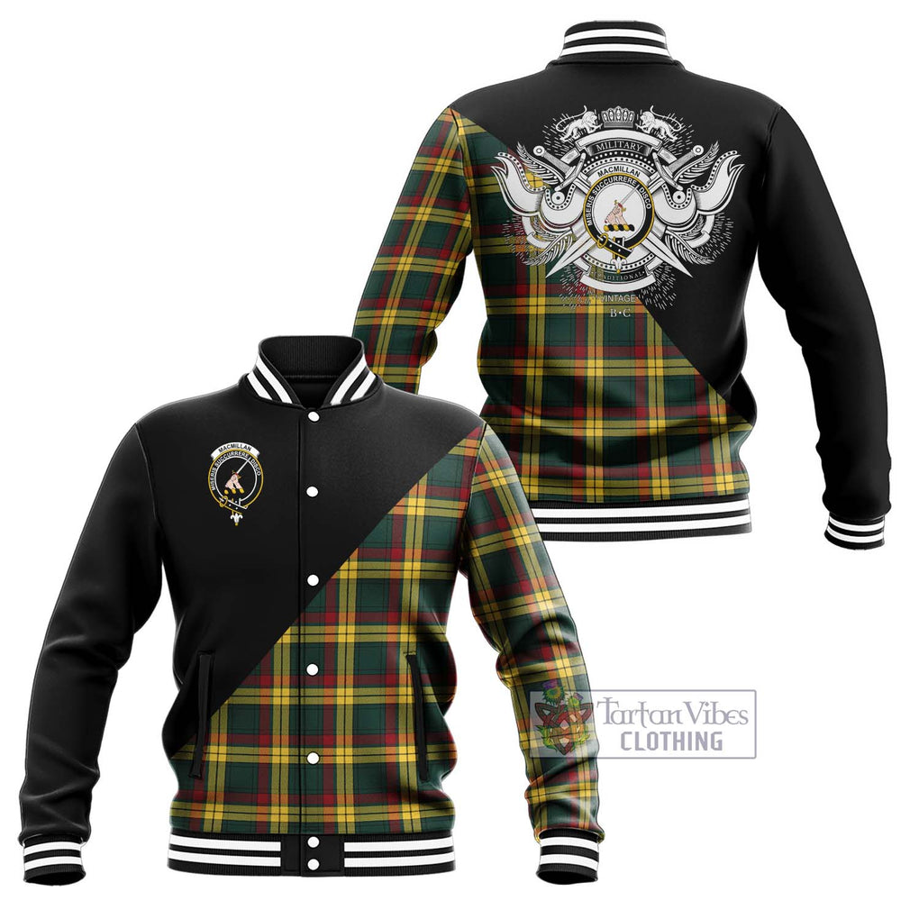 MacMillan Old Modern Tartan Baseball Jacket with Family Crest and Military Logo Style Unisex - Tartanvibesclothing Shop