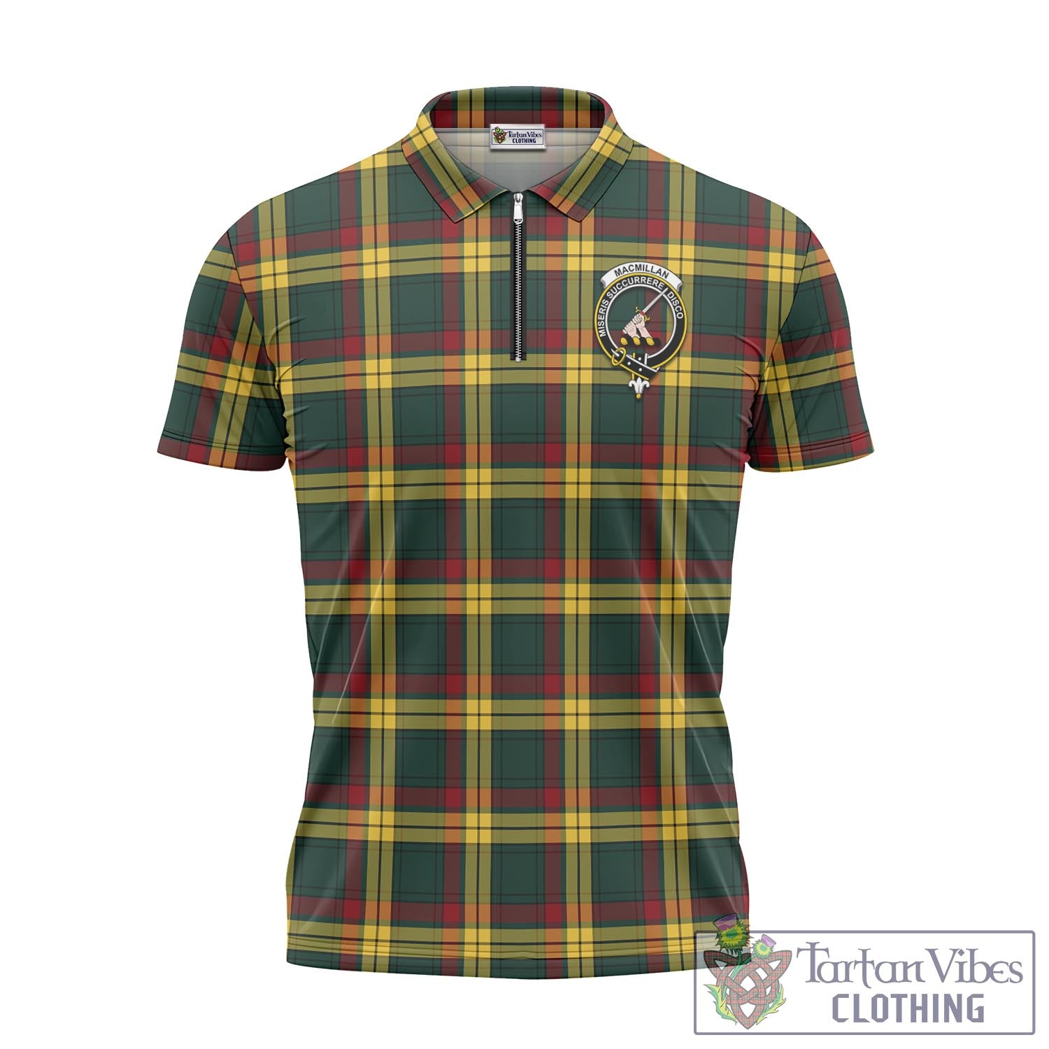 Tartan Vibes Clothing MacMillan Old Modern Tartan Zipper Polo Shirt with Family Crest