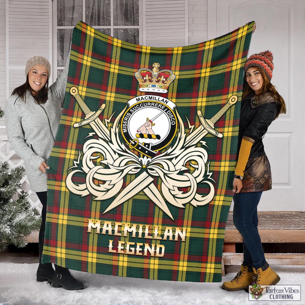 Tartan Vibes Clothing MacMillan Old Modern Tartan Blanket with Clan Crest and the Golden Sword of Courageous Legacy