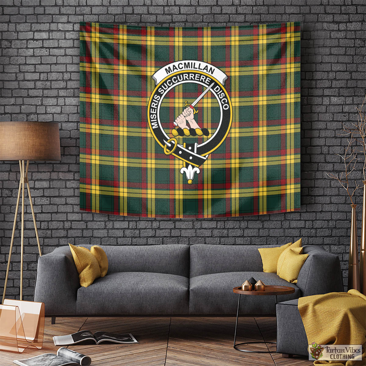 Tartan Vibes Clothing MacMillan Old Modern Tartan Tapestry Wall Hanging and Home Decor for Room with Family Crest