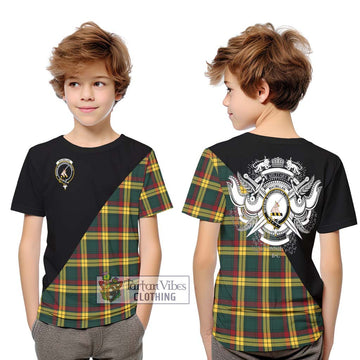 MacMillan Old Modern Tartan Kid T-Shirt with Family Crest and Military Logo Style