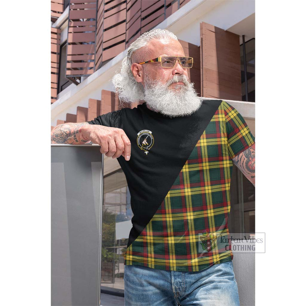 Tartan Vibes Clothing MacMillan Old Modern Tartan Cotton T-shirt with Family Crest and Military Logo Style