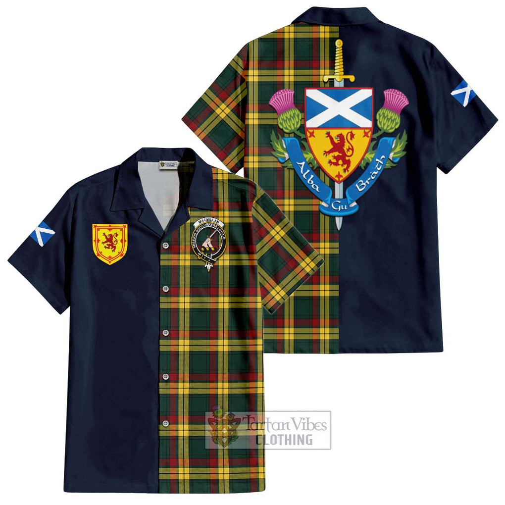 Tartan Vibes Clothing MacMillan Old Modern Tartan Short Sleeve Button Shirt with Scottish Lion Royal Arm Half Style