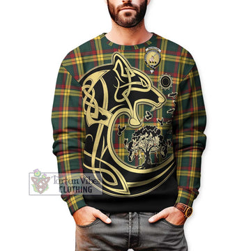 MacMillan Old Modern Tartan Sweatshirt with Family Crest Celtic Wolf Style