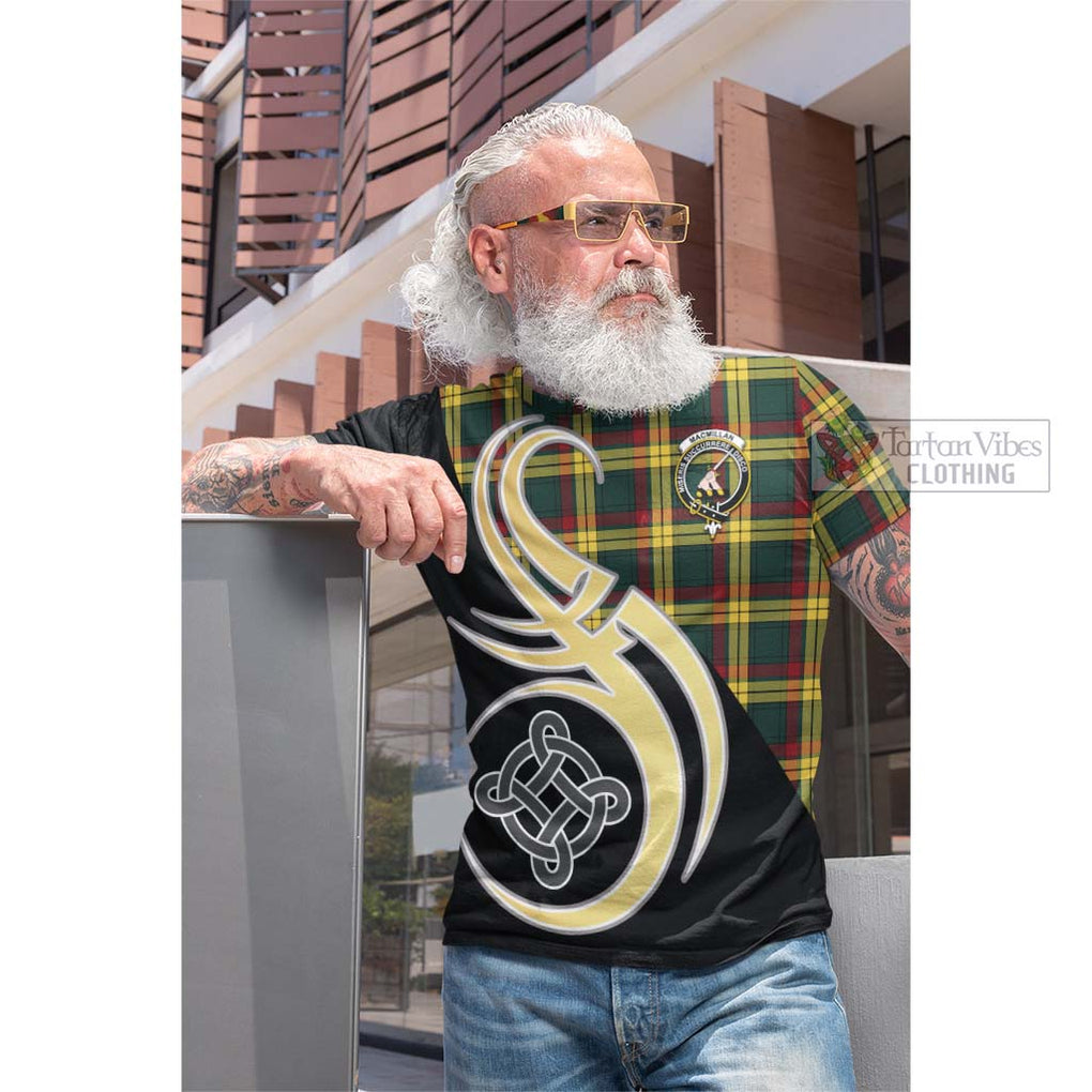 Tartan Vibes Clothing MacMillan Old Modern Tartan Cotton T-shirt with Family Crest and Celtic Symbol Style