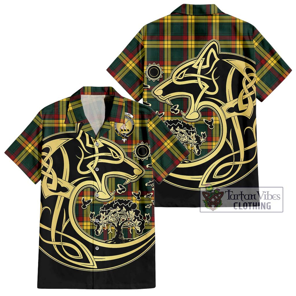 MacMillan Old Modern Tartan Short Sleeve Button Shirt with Family Crest Celtic Wolf Style Kid - Tartan Vibes Clothing