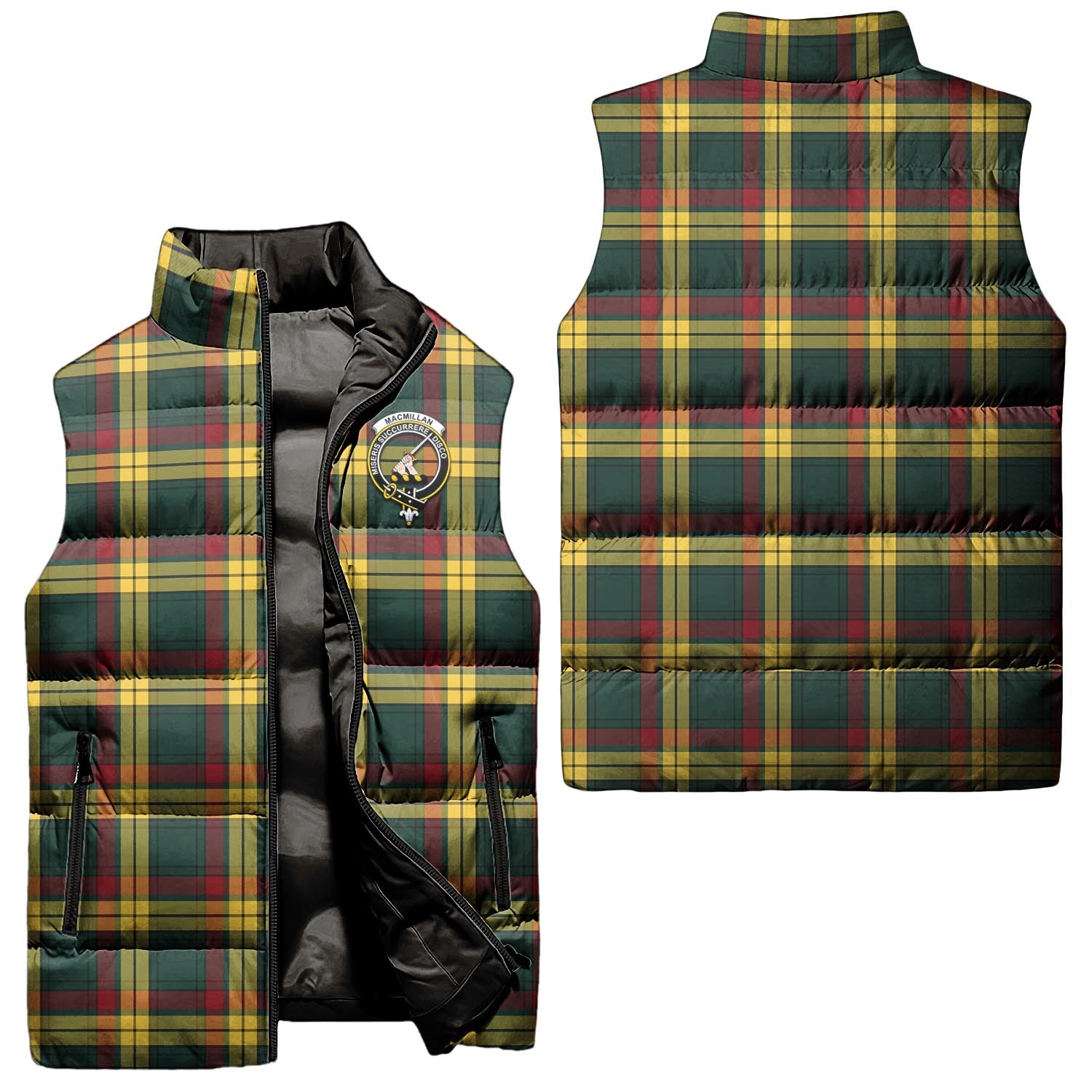 MacMillan Old Modern Tartan Sleeveless Puffer Jacket with Family Crest Unisex - Tartanvibesclothing