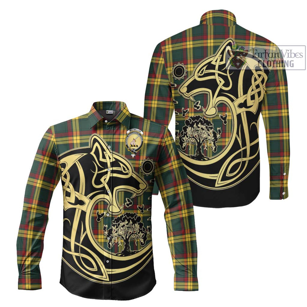 MacMillan Old Modern Tartan Long Sleeve Button Shirt with Family Crest Celtic Wolf Style Men's Shirt S - Tartan Vibes Clothing