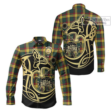 MacMillan Old Modern Tartan Long Sleeve Button Shirt with Family Crest Celtic Wolf Style