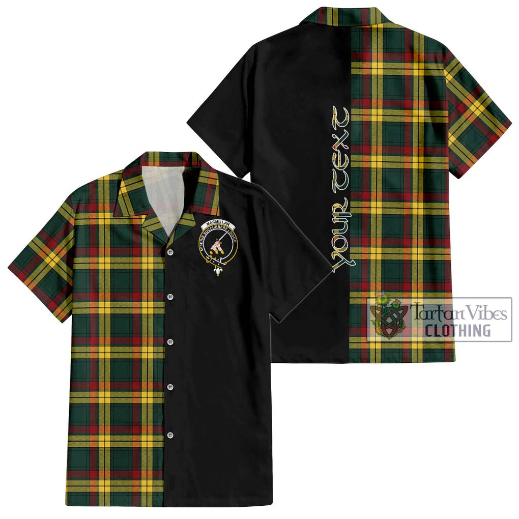 MacMillan Old Modern Tartan Short Sleeve Button Shirt with Family Crest and Half Of Me Style Kid - Tartanvibesclothing Shop