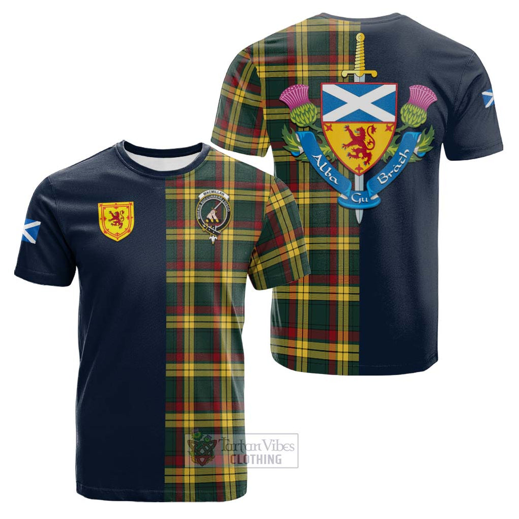 Tartan Vibes Clothing MacMillan Old Modern Tartan Cotton T-shirt with Scottish Lion Royal Arm Half Style