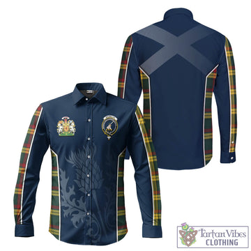 MacMillan Old Modern Tartan Long Sleeve Button Up Shirt with Family Crest and Scottish Thistle Vibes Sport Style