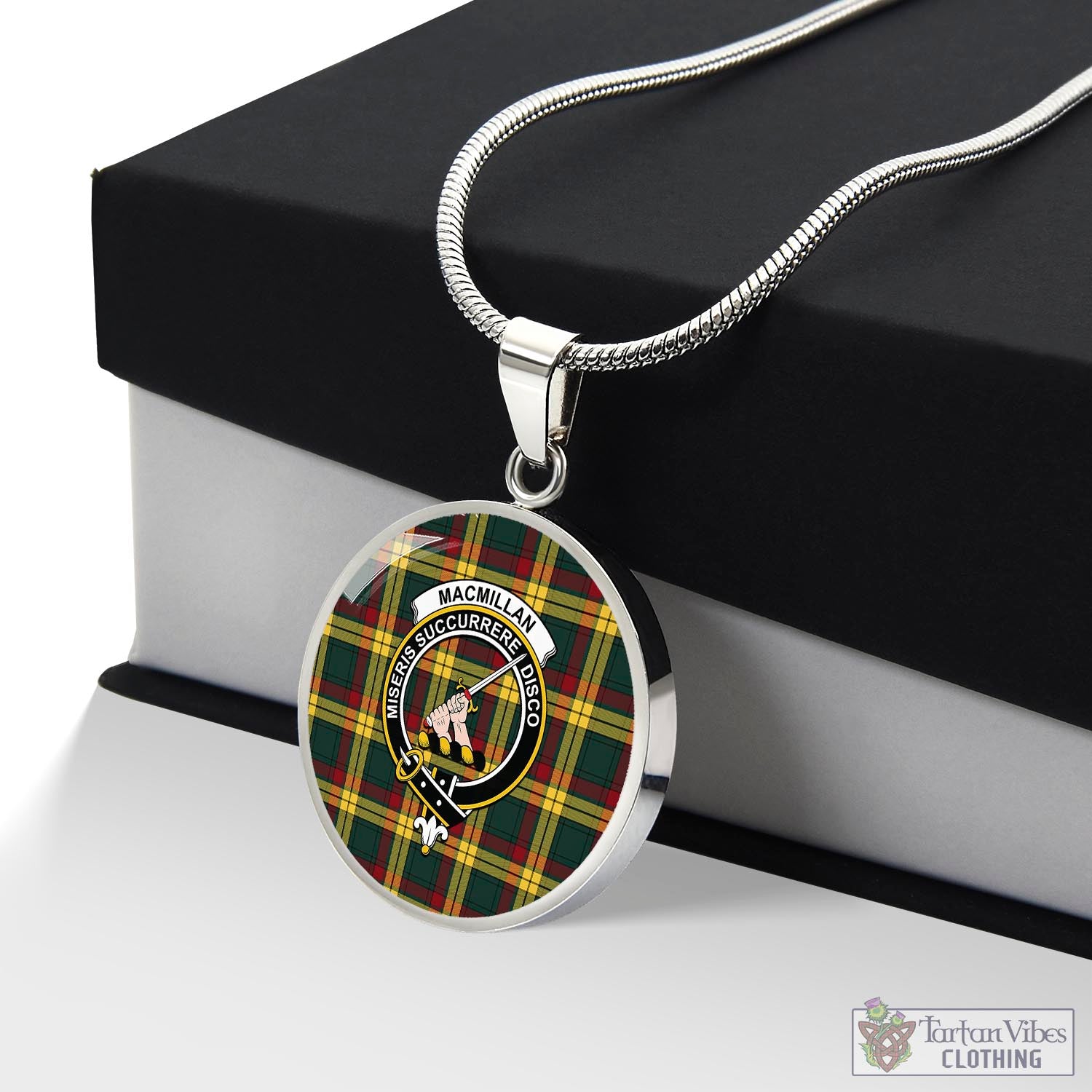 Tartan Vibes Clothing MacMillan Old Modern Tartan Circle Necklace with Family Crest