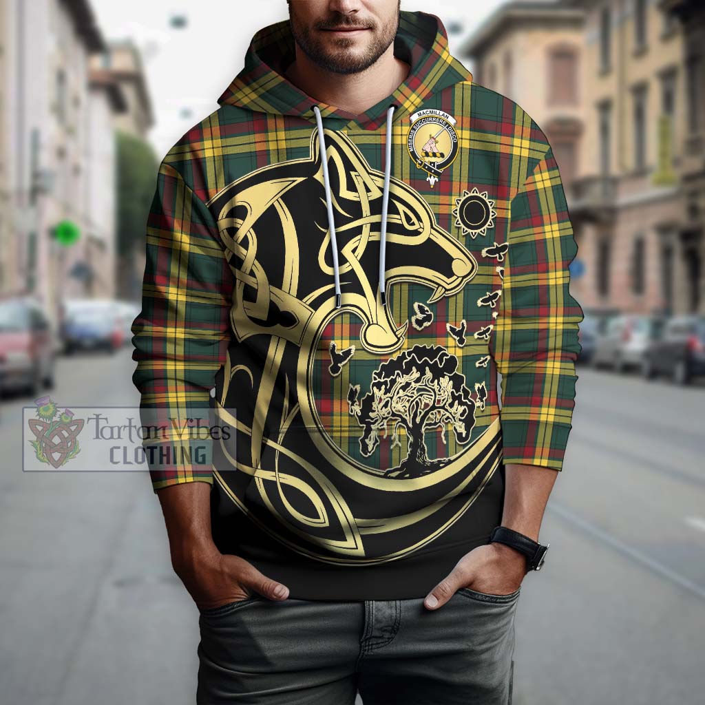 Tartan Vibes Clothing MacMillan Old Modern Tartan Hoodie with Family Crest Celtic Wolf Style