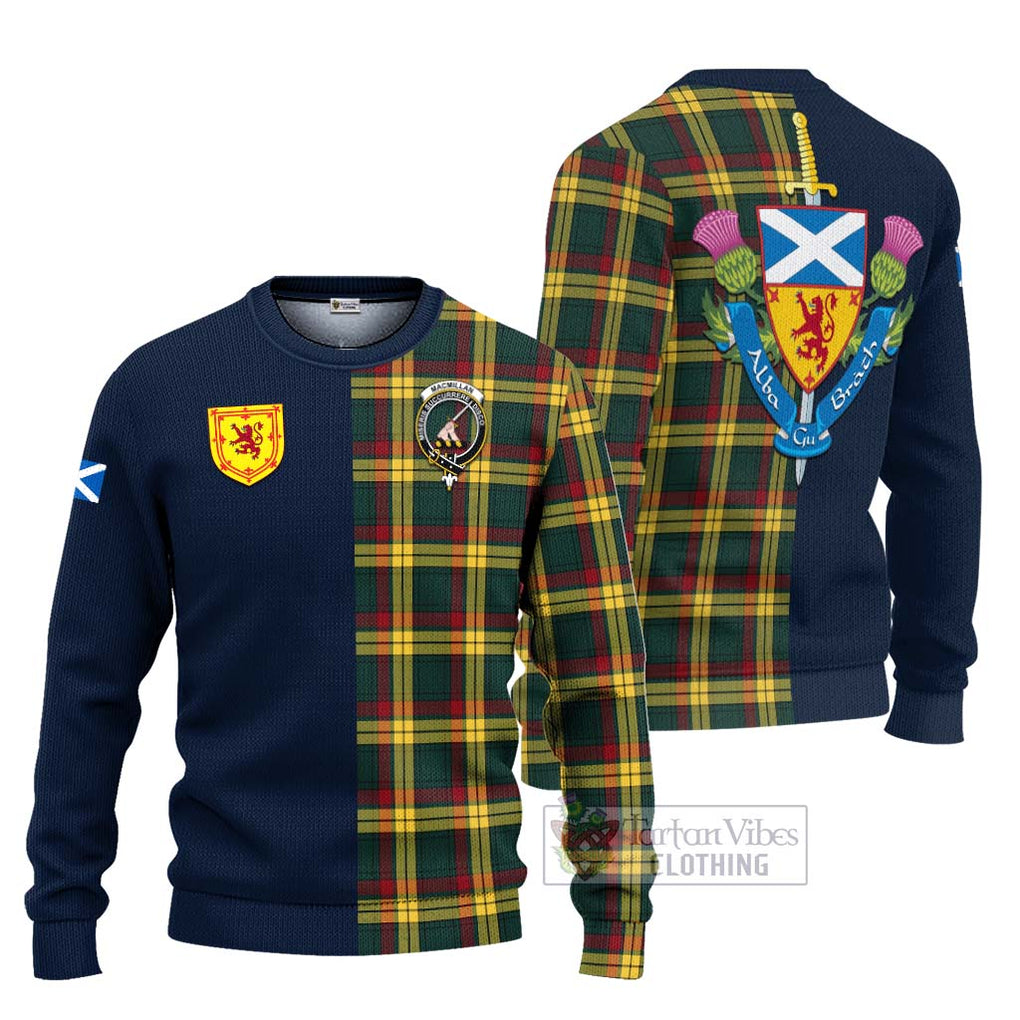 Tartan Vibes Clothing MacMillan Old Modern Tartan Knitted Sweater with Scottish Lion Royal Arm Half Style