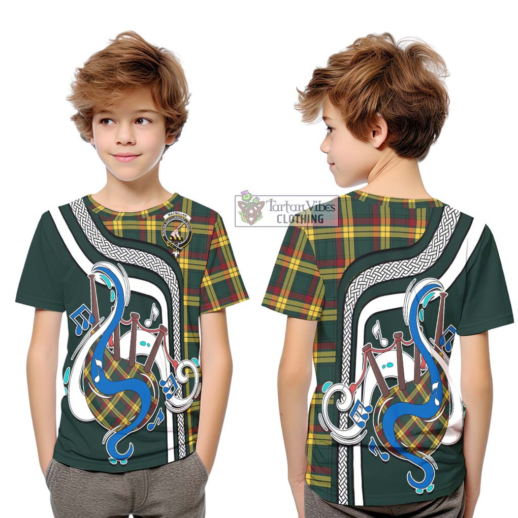 Tartan Vibes Clothing MacMillan Old Modern Tartan Kid T-Shirt with Epic Bagpipe Style