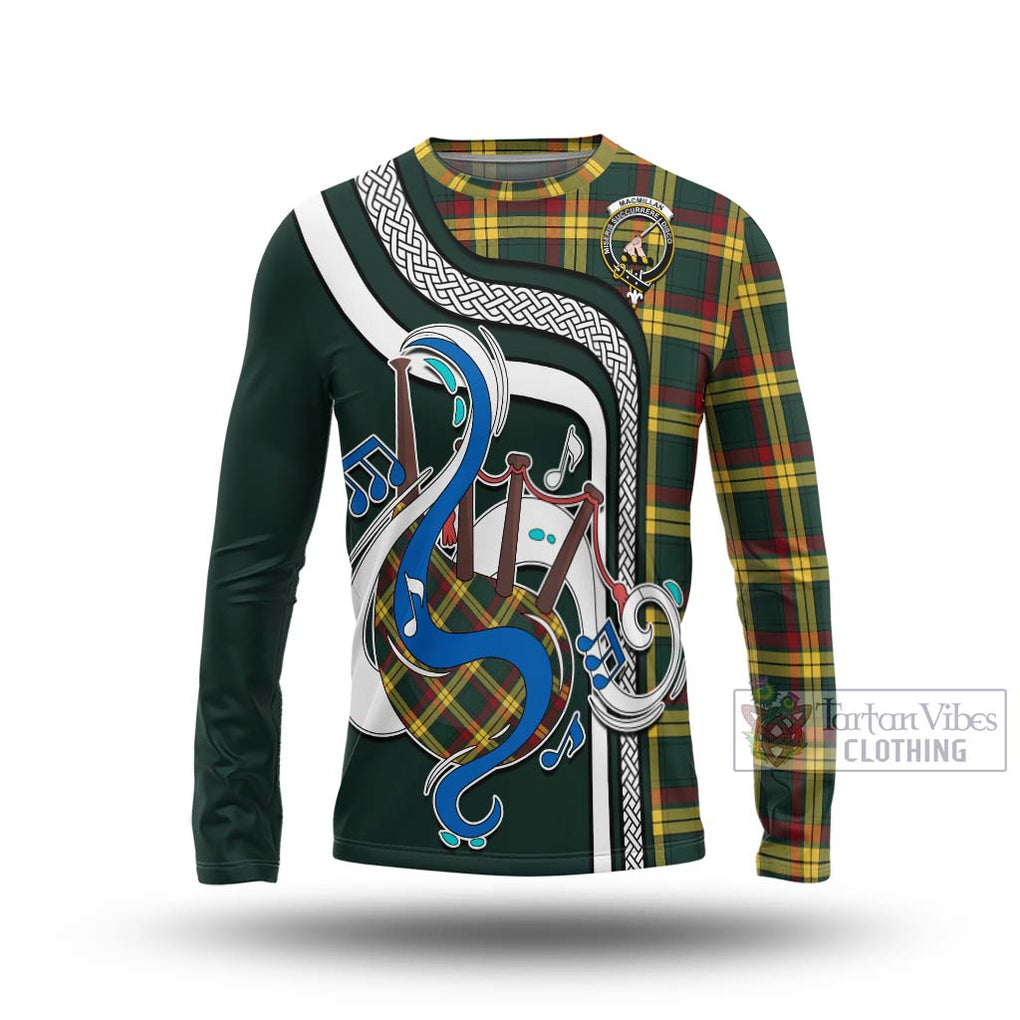 Tartan Vibes Clothing MacMillan Old Modern Tartan Long Sleeve T-Shirt with Epic Bagpipe Style