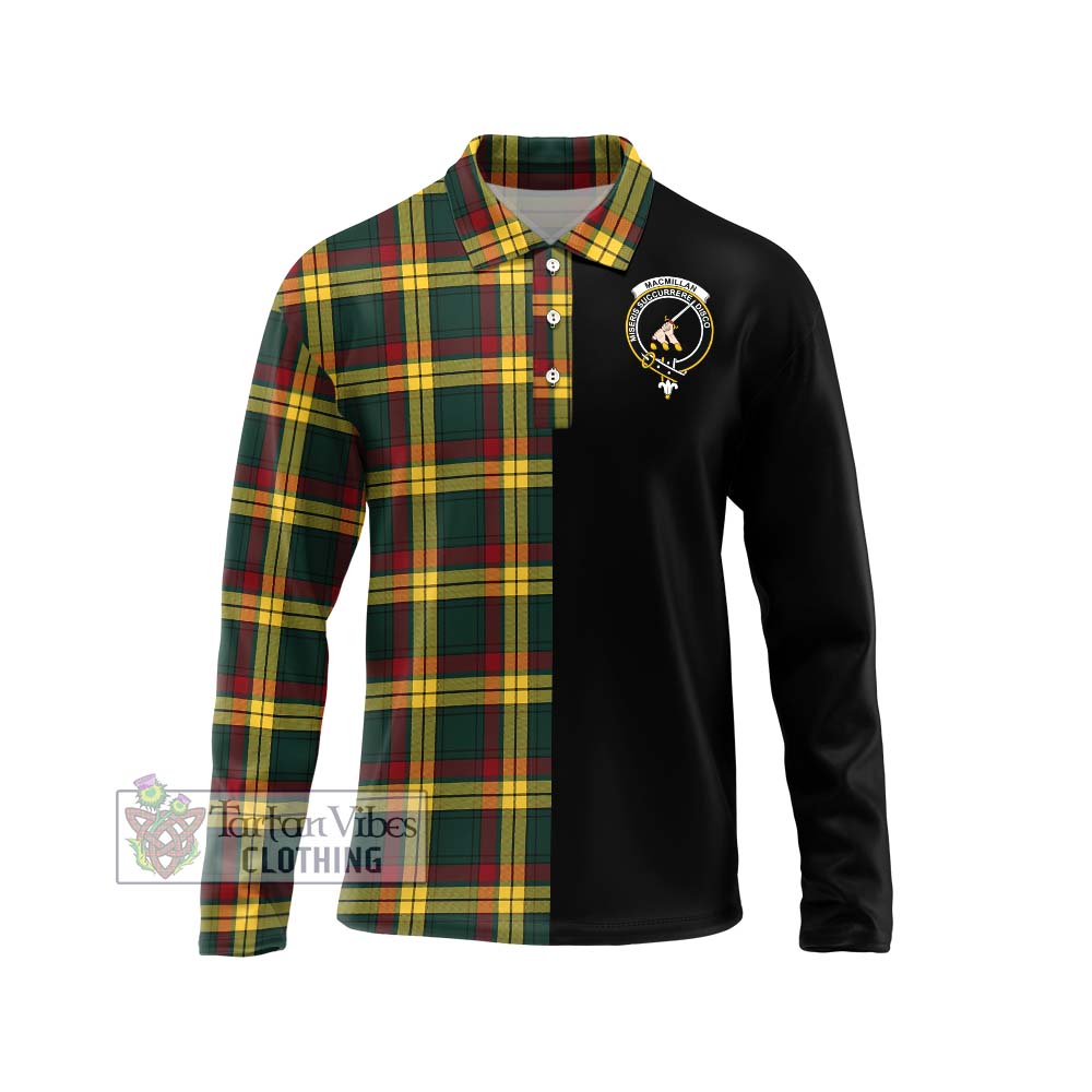 MacMillan Old Modern Tartan Long Sleeve Polo Shirt with Family Crest and Half Of Me Style Unisex - Tartanvibesclothing Shop