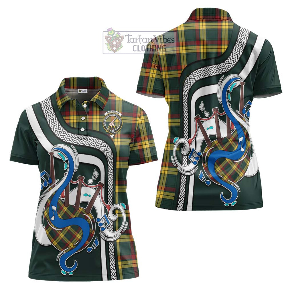 MacMillan Old Modern Tartan Women's Polo Shirt with Epic Bagpipe Style Women - Tartanvibesclothing Shop