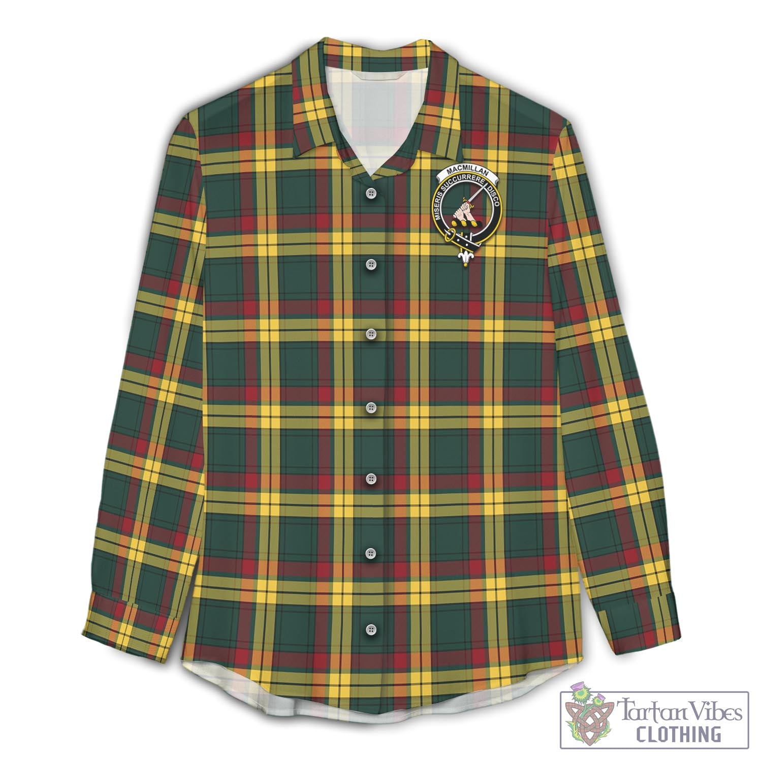 Tartan Vibes Clothing MacMillan Old Modern Tartan Womens Casual Shirt with Family Crest