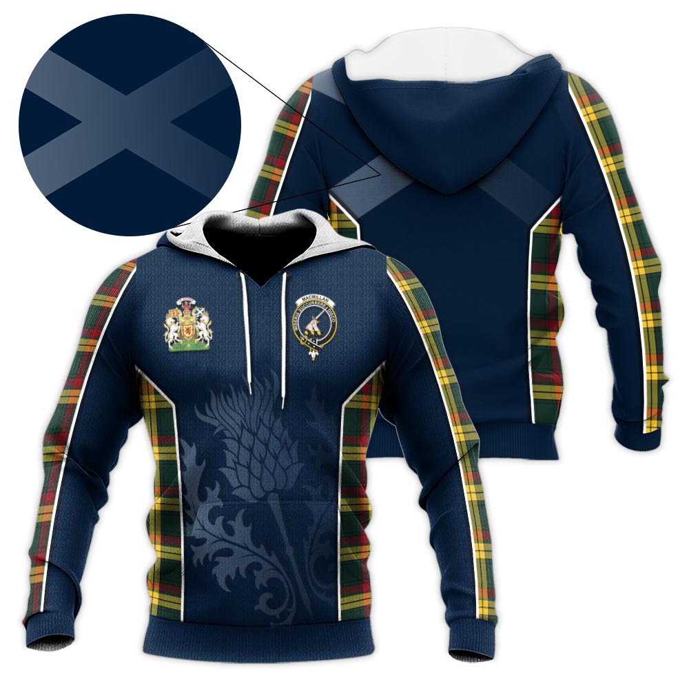 Tartan Vibes Clothing MacMillan Old Modern Tartan Knitted Hoodie with Family Crest and Scottish Thistle Vibes Sport Style